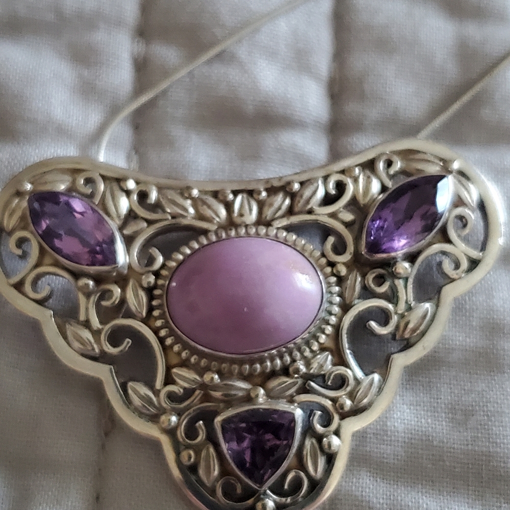 Purple Jade  Amethyst Sterlingilver Necklace